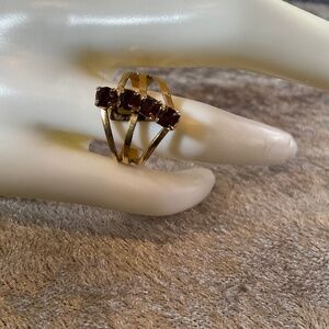 Vintage Sarah Coventry Gold Tone and Red Stone Adjustable Ring